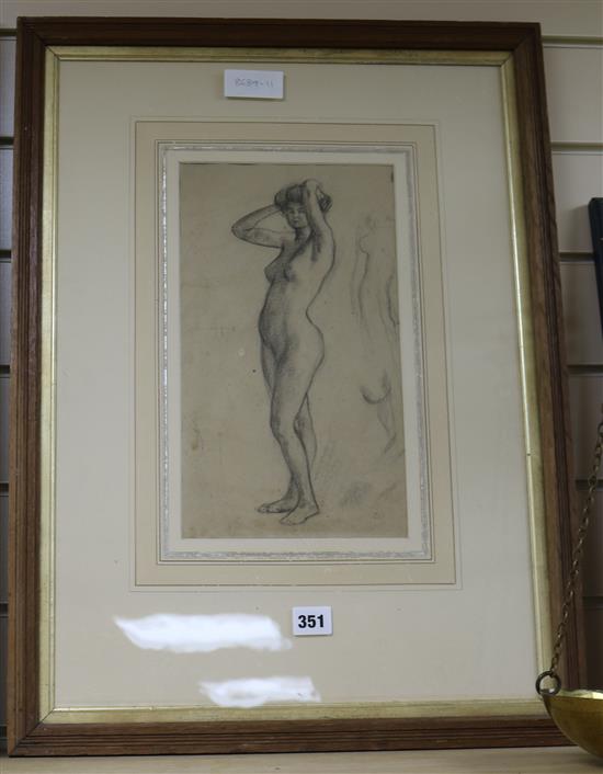 19th century English School Sketch of a standing female nude 32 x 18cm